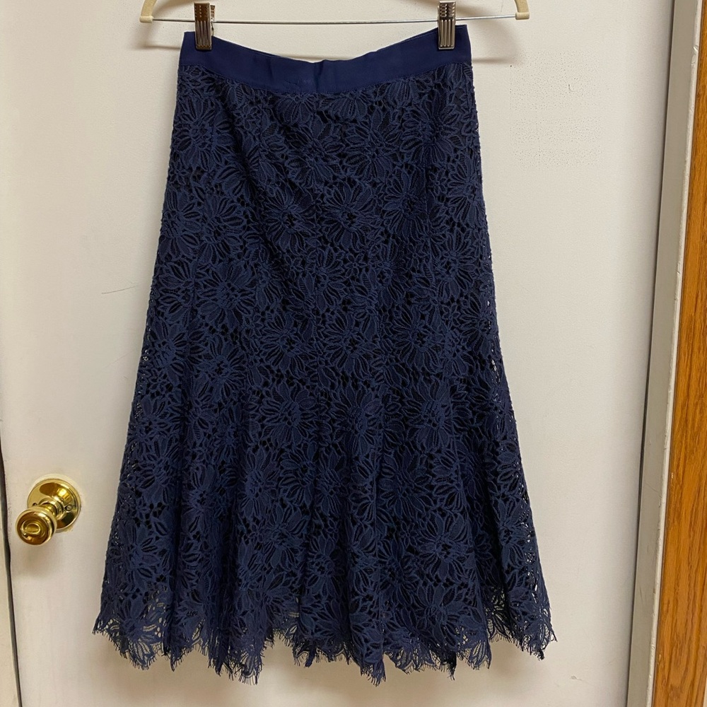 Elegant Navy Floral Lace A-Line Skirt
